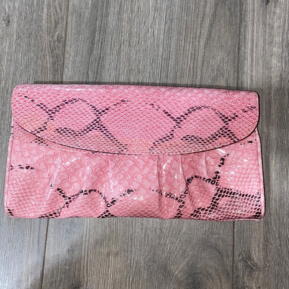 Pink and Black Snakeskin Clutch